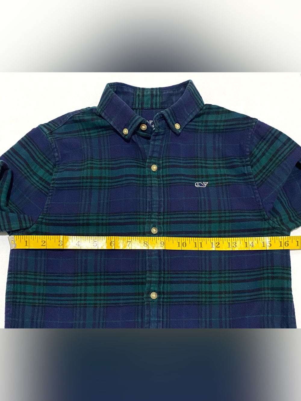 Vineyard Vines Boy S Blue Green Plaid Flannel Button-Down Shirt Boho Fall Preppy - Picture 10 of 16